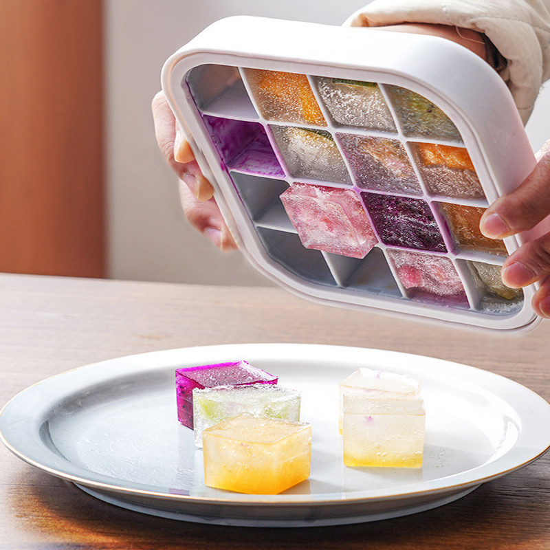 16 rešetki Silikonski kalupi Aparat za led kockice Hladnjak Posuda za led kockice s poklopcem Kalup za koktel sladoled Popsicle Ljetni zamrzivač Kuhinjski pribor