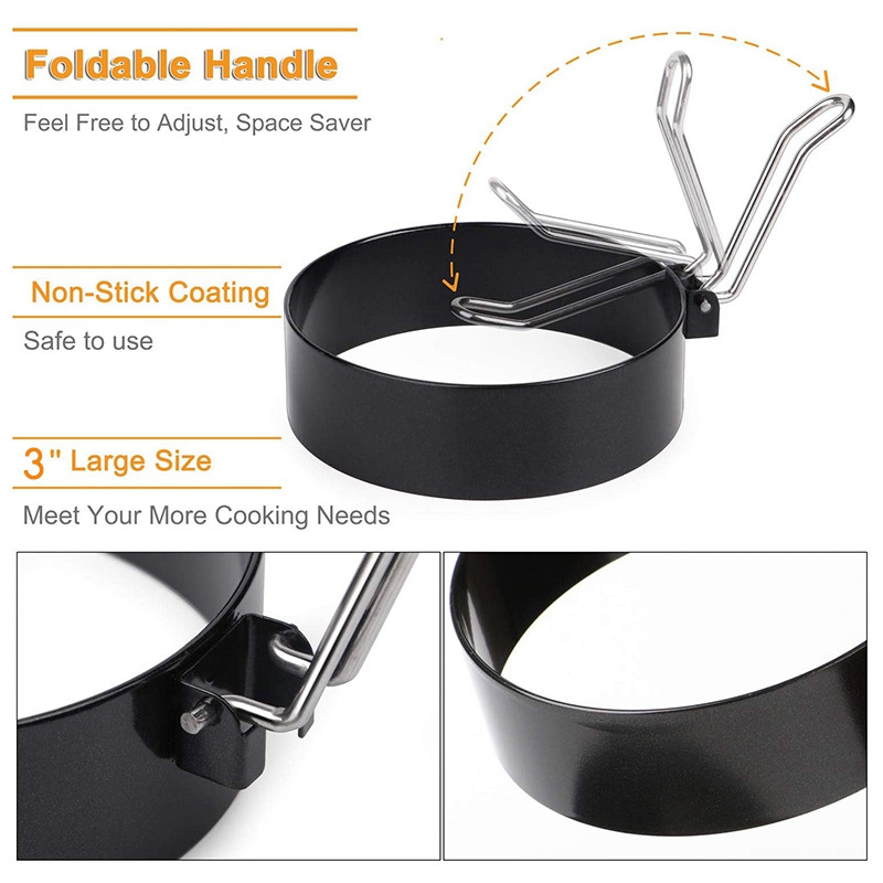 Pakiranje od 4 velikih prstena za jaja, okrugli kalup od 3 inča koji se ne lijepi za pekač palačinki za jaja, alat za kuhanje kalupa za kućanstvo za doručak