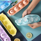 Szilikon jéggolyóforma tetővel, kerek jéggolyó készítő, házilag készíthető jégkocka tálca, újrafelhasználható 4 cellás jéggolyós tálca konyhai eszköz