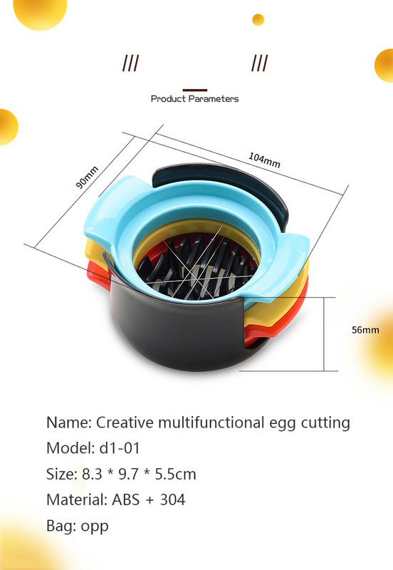 Tăiător de ouă din oțel inoxidabil ABS 304 trei într-unul și tăietor de fructe Gadget de bucătărie Instrumente pentru ouă