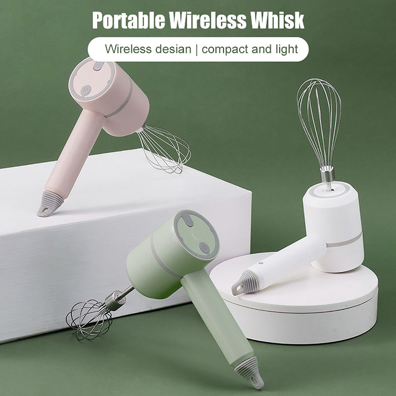 Batător de ouă din plastic din oțel inoxidabil, fără BPA, reîncărcabil prin USB Mixere portabile de bucătărie cu 2 teluri detașabile