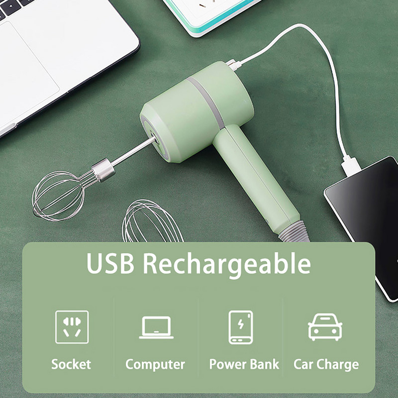 Batător de ouă din plastic din oțel inoxidabil, fără BPA, reîncărcabil prin USB Mixere portabile de bucătărie cu 2 teluri detașabile