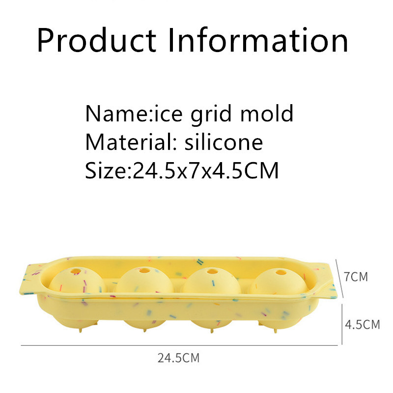 Mold cu 4 bile din silicon pentru bile de gheață Producător rotund de bile de gheață cu capac Tavă de gheață pentru whisky de casă Instrumente reutilizabile pentru prepararea gheții DIY 24,5x7cm