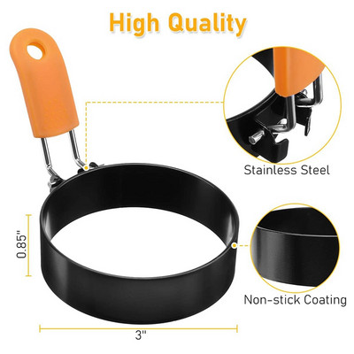 Inele de ouă ABSF, inel de ouă pentru prăjirea ouălor Mcmuffins, pachet de 4 inele de gătit ouă din oțel inoxidabil cu mâner anti-opărire