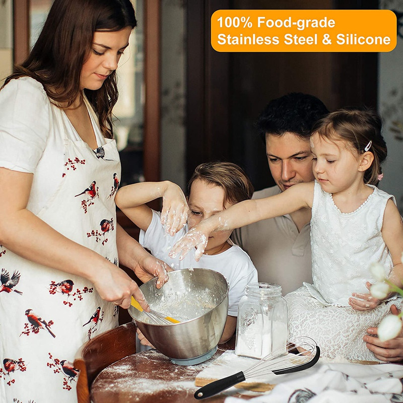 Otel din oțel inoxidabil 304 pentru balon cu racletă din silicon - Mâner elegant și tel cu balon din sârmă groasă pentru amestecare