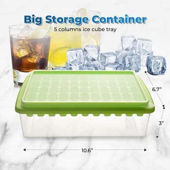 Квадратна тава за лед с капак и контейнер 55 Мини тава за лед с хапки за фризер Предлага се с контейнер за лед, лъжичка и капак