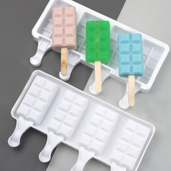 SHENHONG Summer Cold Drink Силиконови форми за сладолед 4 кухини Форми за сладолед Дървени пръчици Сок Десерт Кубчета Тава Инструменти за печене