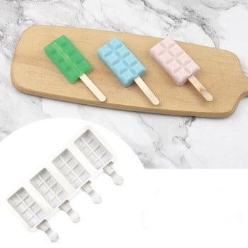 SHENHONG Summer Cold Drink Силиконови форми за сладолед 4 кухини Форми за сладолед Дървени пръчици Сок Десерт Кубчета Тава Инструменти за печене