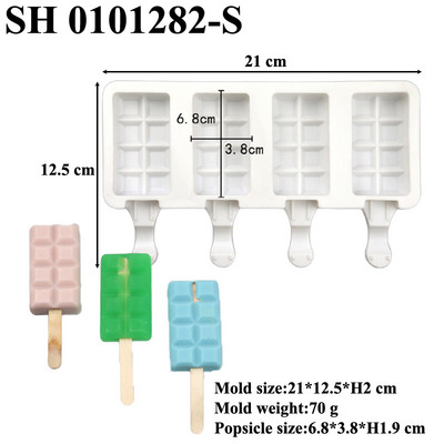 SHENHONG Vasaros šalto gėrimo silikoninės popsicle formelės 4 tuščiavidurės ledų formelės medinės lazdelės Sultys Desertų kubelių padėklai Kepimo įrankiai