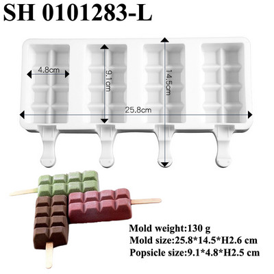 SHENHONG Vasaros šalto gėrimo silikoninės popsicle formelės 4 tuščiavidurės ledų formelės medinės lazdelės Sultys Desertų kubelių padėklai Kepimo įrankiai