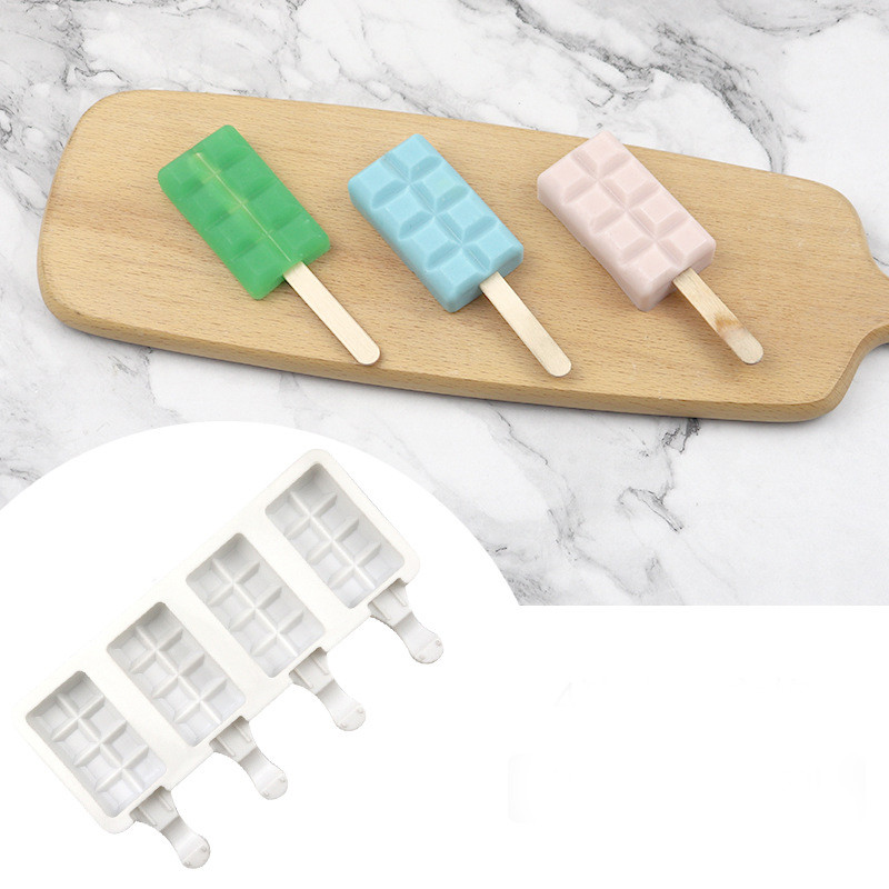 SHENHONG Vasaros šalto gėrimo silikoninės popsicle formelės 4 tuščiavidurės ledų formelės medinės lazdelės Sultys Desertų kubelių padėklai Kepimo įrankiai