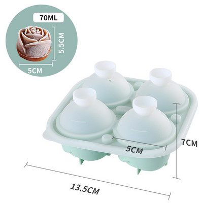 4 skylučių rožių gėlės formos silikoninės ledo kubelių formelės su dangteliu Daugkartinis ledo kubelių padėklas Virtuvės priedai Ledų „pasidaryk pats“ gaminimo įrankis