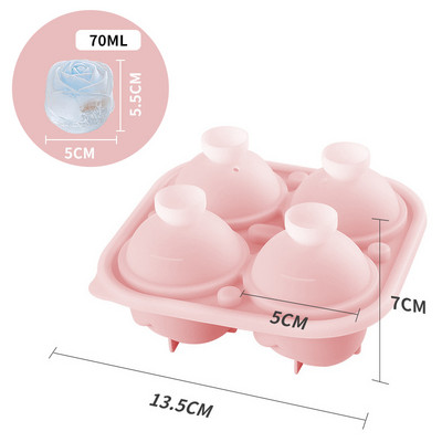 4 skylučių rožių gėlės formos silikoninės ledo kubelių formelės su dangteliu Daugkartinis ledo kubelių padėklas Virtuvės priedai Ledų „pasidaryk pats“ gaminimo įrankis