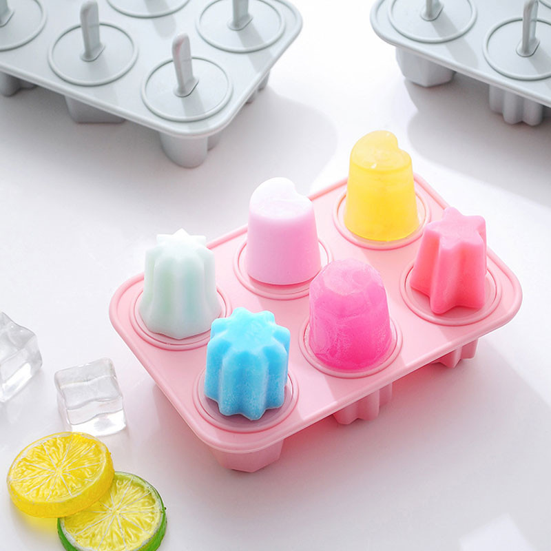 Silikonski kalup za sladoled u obliku srca sa 6 rupa DIY kalup za sladoled za kućanstvo za višekratnu upotrebu bez BPA sa štapićem