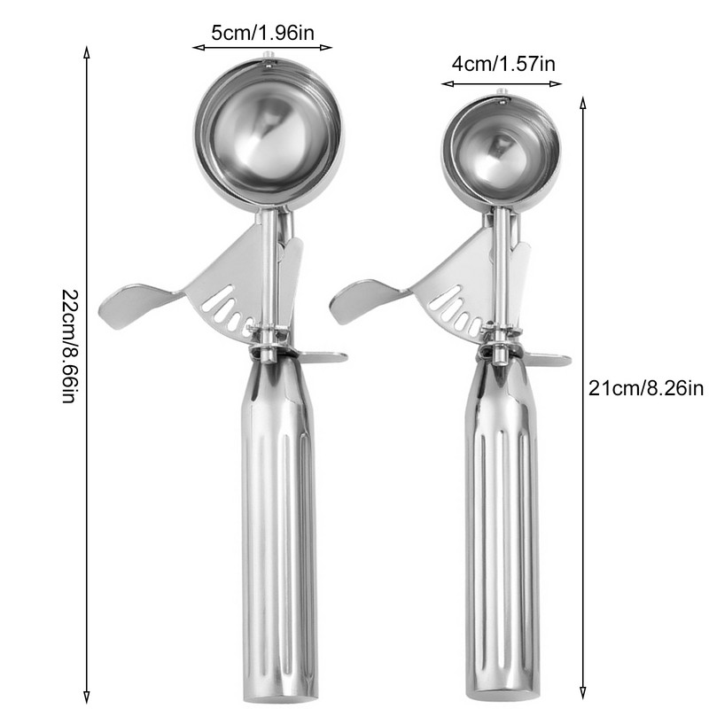 Ledų šaukštas, nerūdijančio plieno, dvigubos paskirties rutulinis kaušelis, desertas, 1 vnt. Lengvas ir patogus virtuvės reikmenys, daugkartinis vaisių samtelis