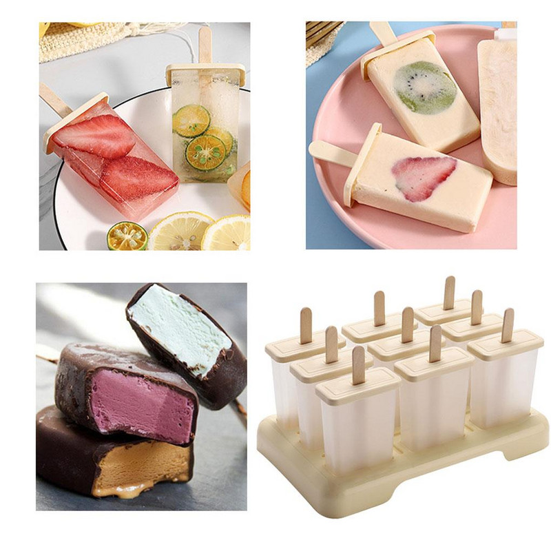 2/4/6 Rácsok Négyzet alakú fagylaltforma DIY kézzel készített desszert gyümölcskészítő újrafelhasználható jégkockatálca Popsic otthoni fagylaltkészítő