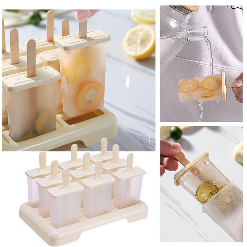 2/4/6 Rácsok Négyzet alakú fagylaltforma DIY kézzel készített desszert gyümölcskészítő újrafelhasználható jégkockatálca Popsic otthoni fagylaltkészítő