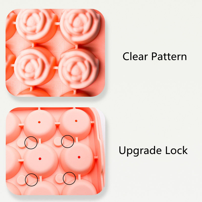 Formă cu gheață din silicon cu 9 găuri Tavă creativă pentru cuburi de gheață cu flori de trandafir cu capac Accesorii de bucătărie Aparat de gheață reutilizabil Cutie de gheață cu gel de silice