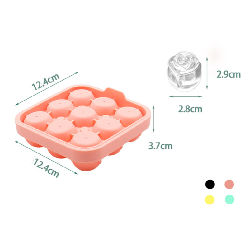 Formă cu gheață din silicon cu 9 găuri Tavă creativă pentru cuburi de gheață cu flori de trandafir cu capac Accesorii de bucătărie Aparat de gheață reutilizabil Cutie de gheață cu gel de silice