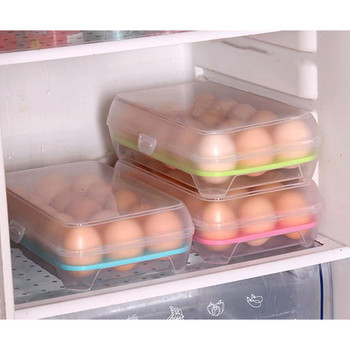 Хладилник Кутия за съхранение на яйца Поставка за 15 яйца Съхранение на храна Калъф за контейнер Keep Fresh 15 Решетка Прозрачна кутия за съхранение на храна за пикник Полезно