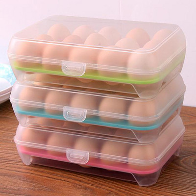 Хладилник Кутия за съхранение на яйца Поставка за 15 яйца Съхранение на храна Калъф за контейнер Keep Fresh 15 Решетка Прозрачна кутия за съхранение на храна за пикник Полезно