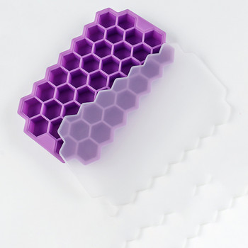 Силиконова форма за кубчета лед с капак Хранителна пчелна пита 37 решетъчна кутия за лед Удебелен ледогенератор Домашно съхранение на кубчета лед