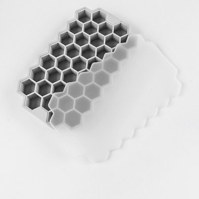 Szilikon jégkocka forma fedővel, élelmiszer minőségű méhsejt 37 rácsos jégdoboz, vastagított jégkészítő otthoni jégkocka tároló