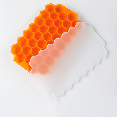 Szilikon jégkocka forma fedővel, élelmiszer minőségű méhsejt 37 rácsos jégdoboz, vastagított jégkészítő otthoni jégkocka tároló