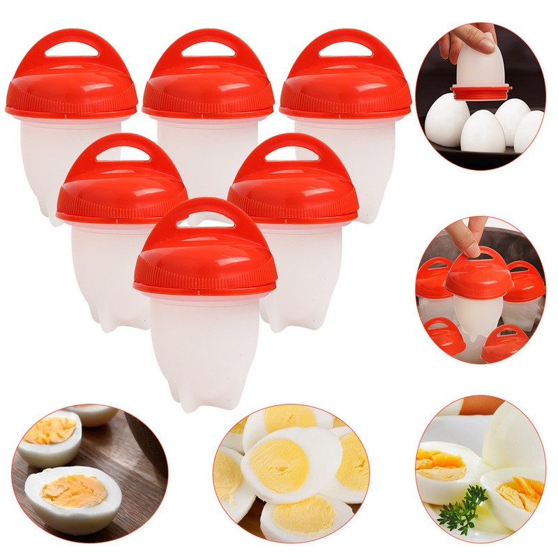 3 DB / 4 DB / 6 DB szett Tojáspusztító tűzhely Szilikon tapadásmentes tojásbojler tűzhelyek csomag főtt tojás Formacsészék Pároló konyhai kütyük