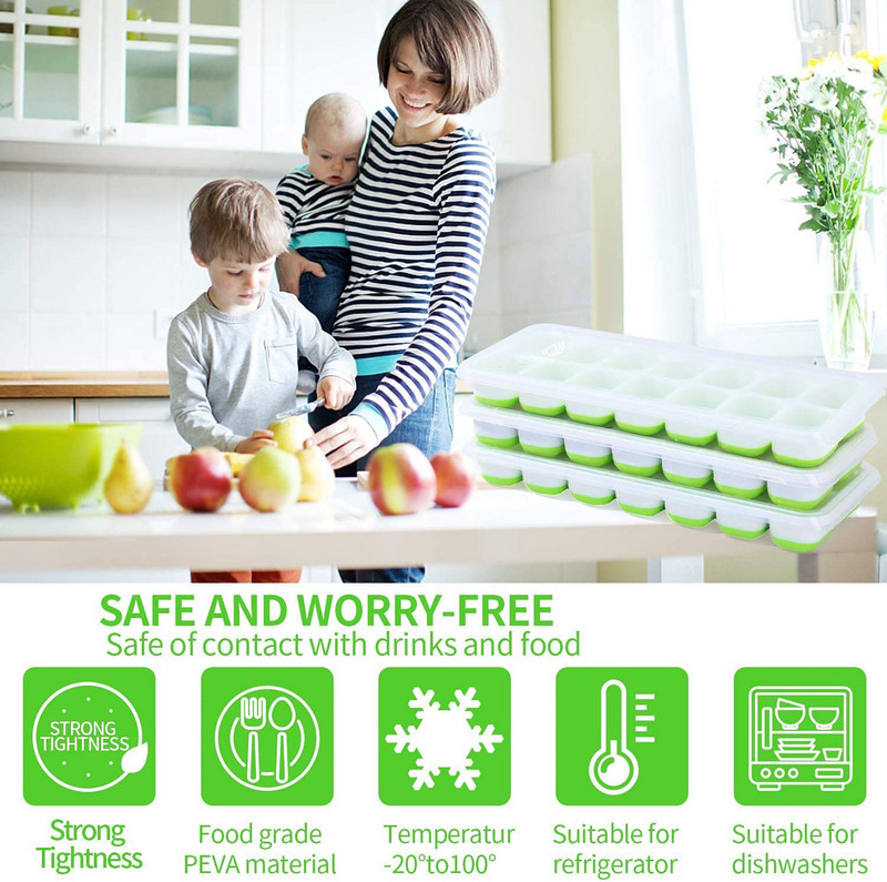 Forme reutilizabile pentru cuburi de gheata din silicon Tavi pentru cuburi de gheata pentru bauturi whisky si cocktail-uri cu capac detasabil flexibil si inodor