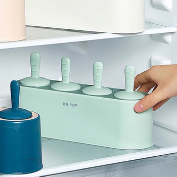 Комплект форми за домашен сладолед от 4 части Домашен силиконов уред за сладолед Лесно освобождаване на форми за сладолед Многократно използвани кухненски DIY поп форми
