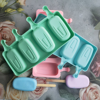 Silikoninės ledų formelės 4 ląstelių ledų kubelių padėklai Maisto saugus popsicle aparatas „pasidaryk pats“ Naminis šaldiklis „Ice Lolly“ formelės Naminiai ledų įrankiai