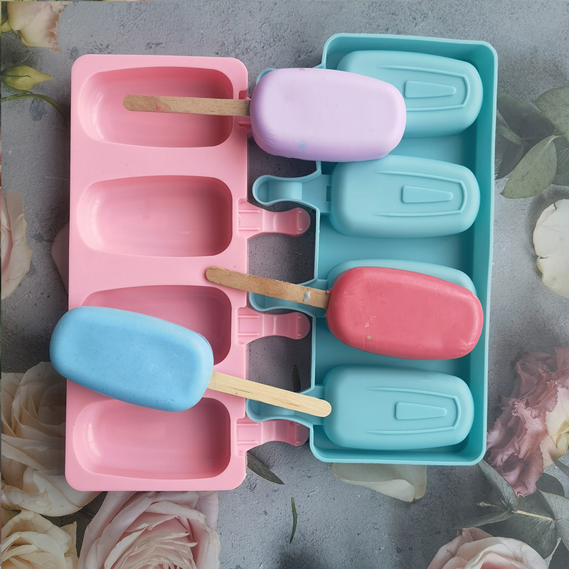 Szilikon fagylaltformák 4 cellás jégkocka tálca Élelmiszerbiztonságos Popsikakészítő Barkácsolás Házi Fagyasztó Jégkrém forma Otthoni fagylalt eszközök