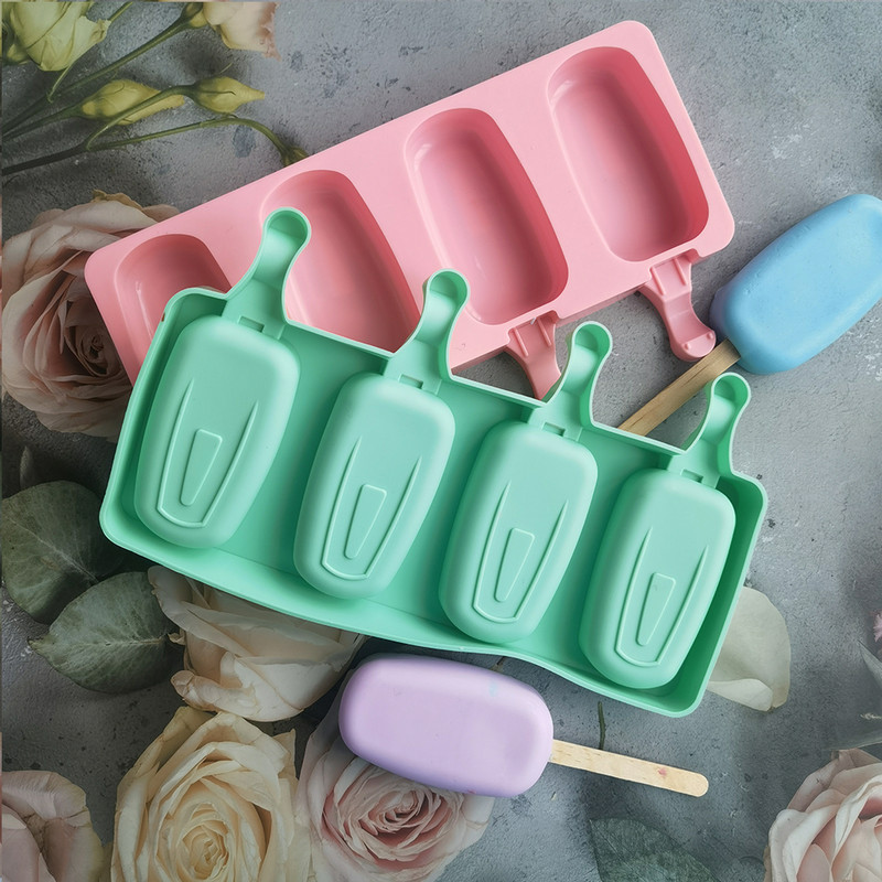 Szilikon fagylaltformák 4 cellás jégkocka tálca Élelmiszerbiztonságos Popsikakészítő Barkácsolás Házi Fagyasztó Jégkrém forma Otthoni fagylalt eszközök
