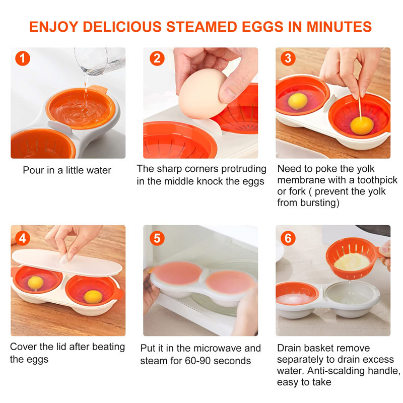Leeresztő Tojásbojler Élelmiszer-minőségű edények Csésze Tojásvirágzó Konyha Gőzölt tojáskészlet Mikrohullámú Kétrétegű Tojássütők Főzőeszközök