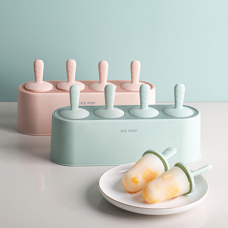 Acasa Mucegai pentru inghetata Popsicle Instrument DIY Silicon 4-hole Ice Mold Forme pentru Inghetata Desert Copii Unelte de bucatarie Inghetata DIY