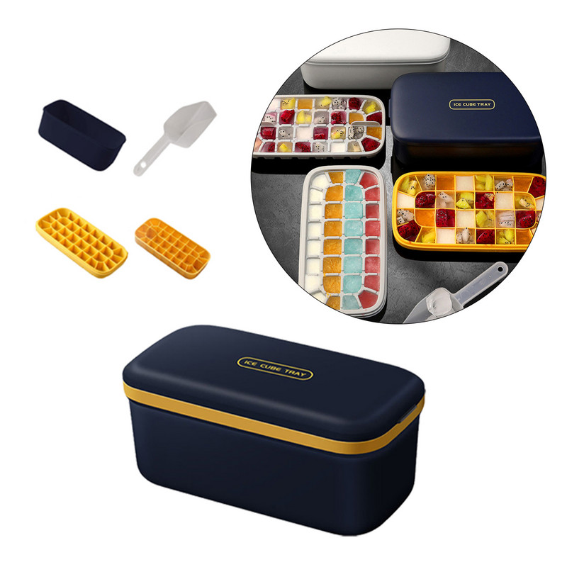 2022 Tavi de gheata-Set de recipiente de depozitare pentru gheata cu eliberare usoara cu matrite cu capac de blocare Recipiente de gheata pentru congelator cu capac Producator de gheata