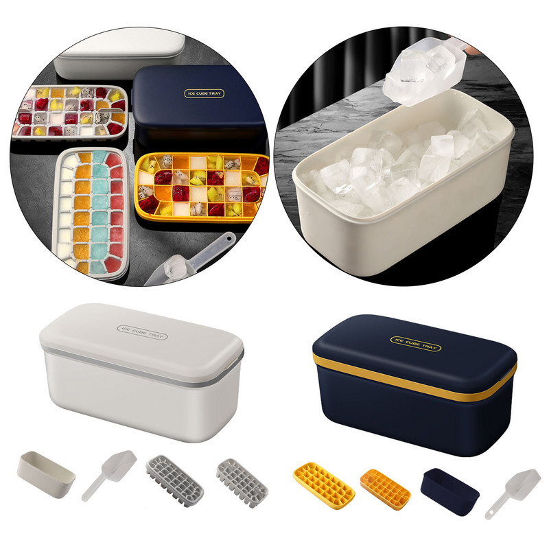 2022 Tavi de gheata-Set de recipiente de depozitare pentru gheata cu eliberare usoara cu matrite cu capac de blocare Recipiente de gheata pentru congelator cu capac Producator de gheata