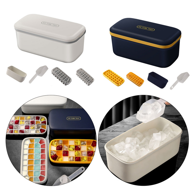 2022 Tavi de gheata-Set de recipiente de depozitare pentru gheata cu eliberare usoara cu matrite cu capac de blocare Recipiente de gheata pentru congelator cu capac Producator de gheata