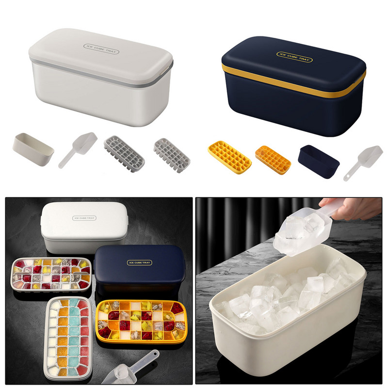 2022 Tavi de gheata-Set de recipiente de depozitare pentru gheata cu eliberare usoara cu matrite cu capac de blocare Recipiente de gheata pentru congelator cu capac Producator de gheata