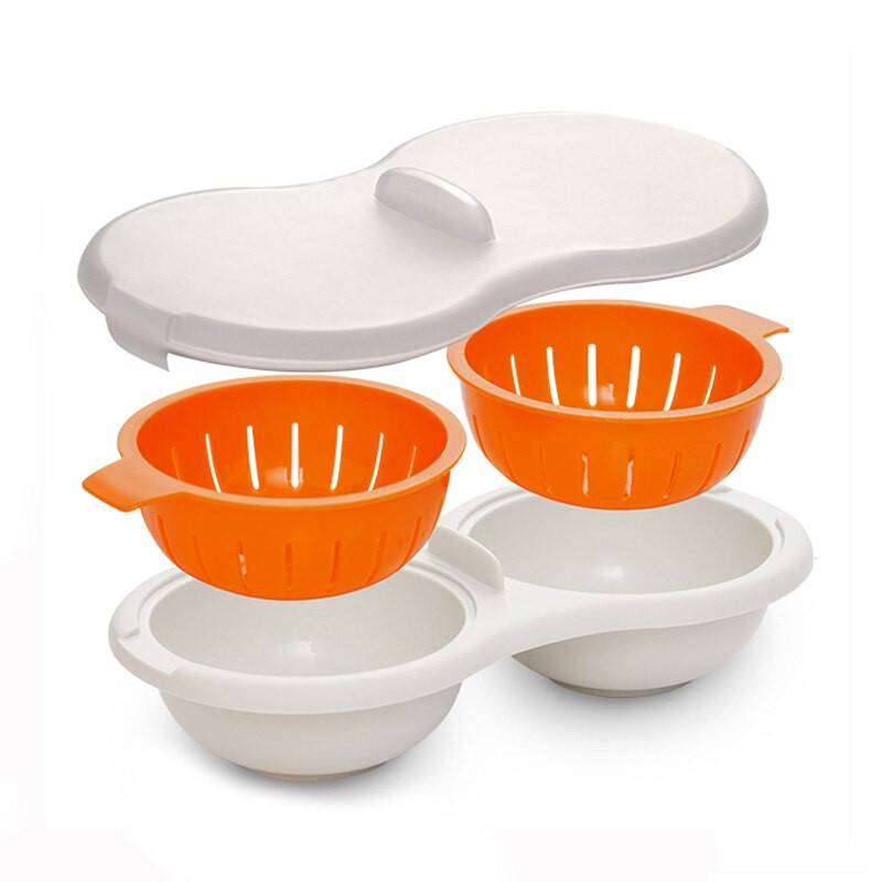 Mikrohullámú tojásos orvvadász ételminőségű edények Dupla csésze tojásbojler Konyha Gőzölt tojáskészlet Mikrohullámú tojássütők Főzőeszközök