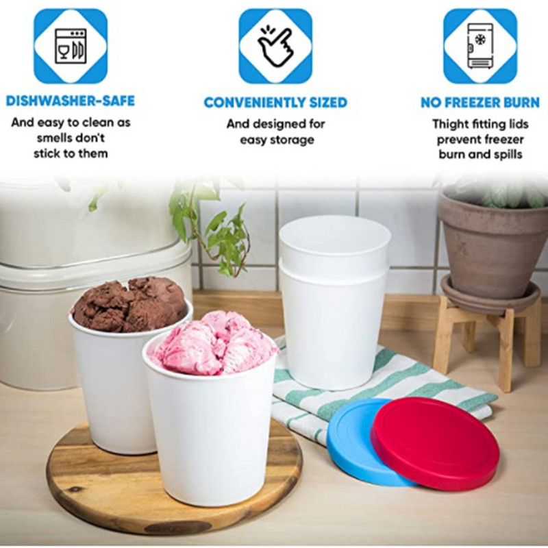 1 db 250 ml-es/1000 ml-es fagylalttartályok, újrafelhasználható tárolóedények szorosan záródó fedéllel a tökéletesen friss fagylaltért