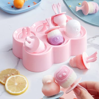 Cartoon Six Grids Ice Mold Silicone Ice Cube Maker Δημιουργικό καλούπι παγωτού Animal Mold σιλικόνης Diy Popsicle Mold Mold Tools