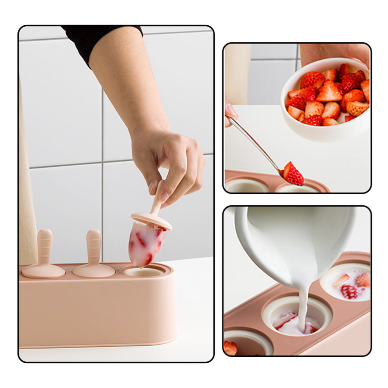 „Origin“ silikoninė ledų formelė, „pasidaryk pats“ įrankis, silikoninė 4 skylučių ledų formelė vaikams desertinė ledų formelė virtuvės įrankiai