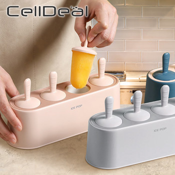 Σετ καλουπιών Popsicle 4 Grids Σπιτικό σιλικόνης Popsicle Maker Easy-Release Καλούπια παγωτού Επαναχρησιμοποιούμενα DIY Molds Kitchen Gadgets