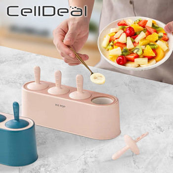 Σετ καλουπιών Popsicle 4 Grids Σπιτικό σιλικόνης Popsicle Maker Easy-Release Καλούπια παγωτού Επαναχρησιμοποιούμενα DIY Molds Kitchen Gadgets