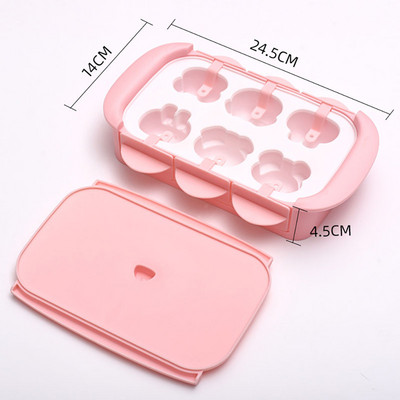 6 grotelių silikoninė ledo kubelių formelė su dangteliu, virtuvės vasaros formų vaisių gaminimo aparatas namų šaldiklio priedai, mažylis