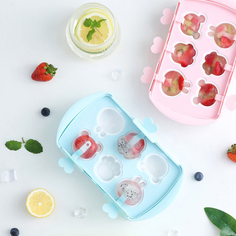 6 grotelių silikoninė ledo kubelių formelė su dangteliu, virtuvės vasaros formų vaisių gaminimo aparatas namų šaldiklio priedai, mažylis