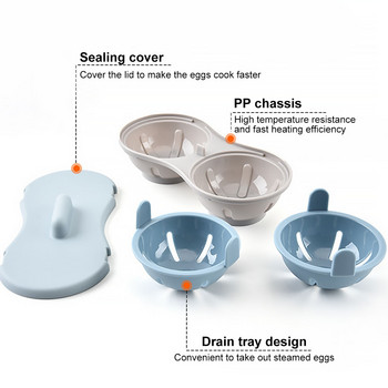 Креативна микровълнова печка Egg Poacher Food Grade Кухненски съдове Двойна чаша Egg Boiler Набор от яйца на пара Микровълнови фурни Кухненски аксесоари
