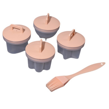 4 τμχ/Σετ Cute Egg Boiler Plastic Egg Poacher Set Κουζίνα Egg Cooker Tools Φόρμα αυγών με βούρτσα με καπάκι Pancake maker